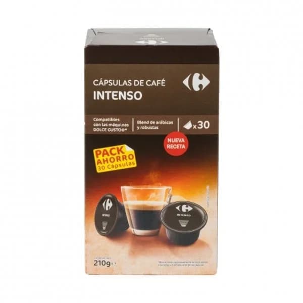 Café intenso en cápsulas Carrefour compatible con Dolce Gusto 30 unidades de 7 g. - 30.41 ud - Imagen del producto en Findit