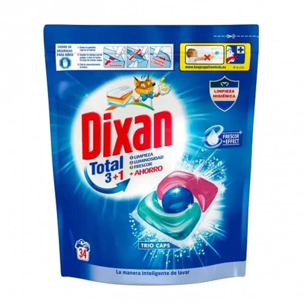 Detergente en cápsulas Trio Caps Total 3+1 Dixan 34 ud. - 33.69 l - Imagen del producto en Findit