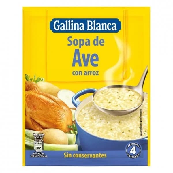 Sopa de ave con arroz GALLINA BLANCA, sobre 80 g - 0.08 kg - Imagen del producto en Findit