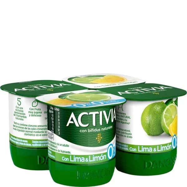 Activia con lima-limón 0% DANONE, pack 4x120 g - 0.48 kg - Imagen del producto en Findit