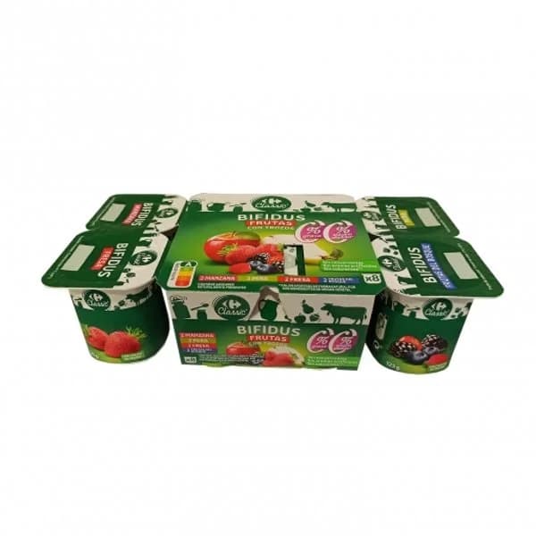 Bífidus desnatado con trozos de frutas Carrefour Classic' sin azúcar añadido pack de 8 unidades de 125 g. - 1 kg - Imagen del producto en Findit