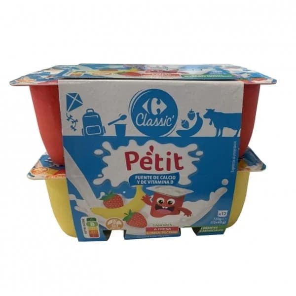 Petit de fresa y de fresa-plátano Carrefour Classic' sin gluten pack de 12 unidades de 60 g. - 0.72 kg - Imagen del producto en Findit