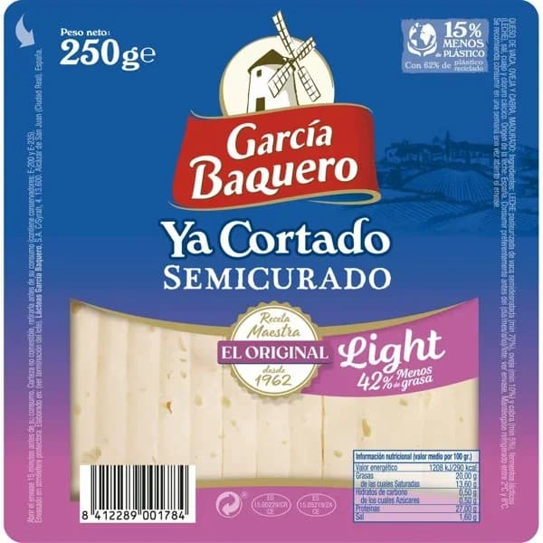Queso semicurado light ya cortado García Baquero cuña 250 g - 0.15 kg - Imagen del producto en Findit