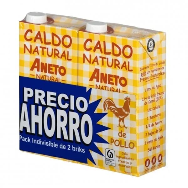 Caldo natural de pollo ANETO, pack 2x1 litro - 2 l - Imagen del producto en Findit