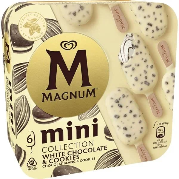 Mini bombón helado con chocolate blanco y galleta Collection Magnum 6 ud. - 0.27 kg - Imagen del producto en Findit