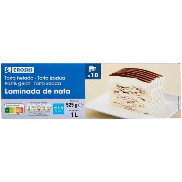 Tarta helada laminada de nata EROSKI, caja 1 litro - 1 l - Imagen del producto en Findit