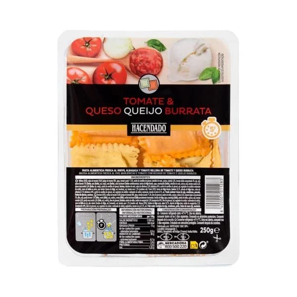 Pasta fresca ravioli tomate y queso burrata Hacendado - 1 ud - Imagen del producto en Findit
