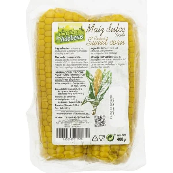 Maiz Mazorca Cocido 2U. - 0.4 kg - Imagen del producto en Findit