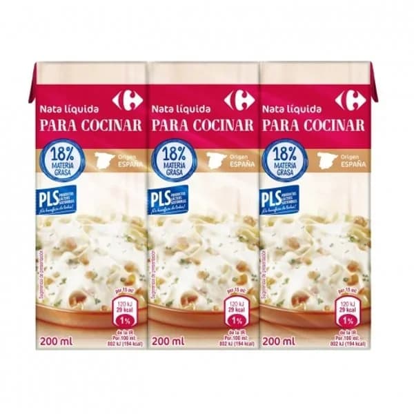 Nata líquida para cocinar Carrefour pack de 3 unidades de 200 ml. - 0.6 l - Imagen del producto en Findit