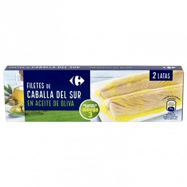 Filetes de caballa del sur en aceite de oliva Classic Carrefour pack de 2 latas de 65 g. - 0.13 kg - Imagen del producto en Findit