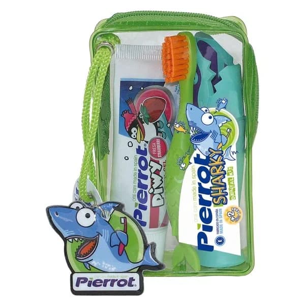 Kit dental infantil viaje Pierrot: cepillo de dientes, crema dental fresa y capuchón tiburón 1 ud. - 1 ud - Imagen del producto en Findit