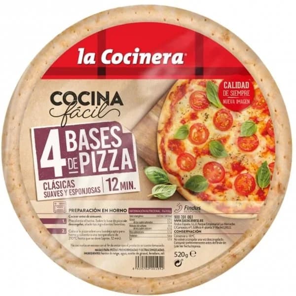 Base de pizza La Cocinera pack de 4 bases de 130 g. - 0.52 kg - Imagen del producto en Findit