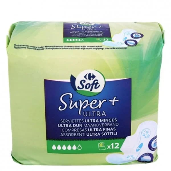 Compresas ultra fina con alas super+ Carrefour 12 ud. - 11.67 ud - Imagen del producto en Findit