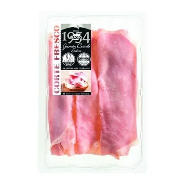 Jamón cocido extra en lonchas ElPozo 1954 sin gluten y sin lactosa 120 g - 0.12 kg - Imagen del producto en Findit