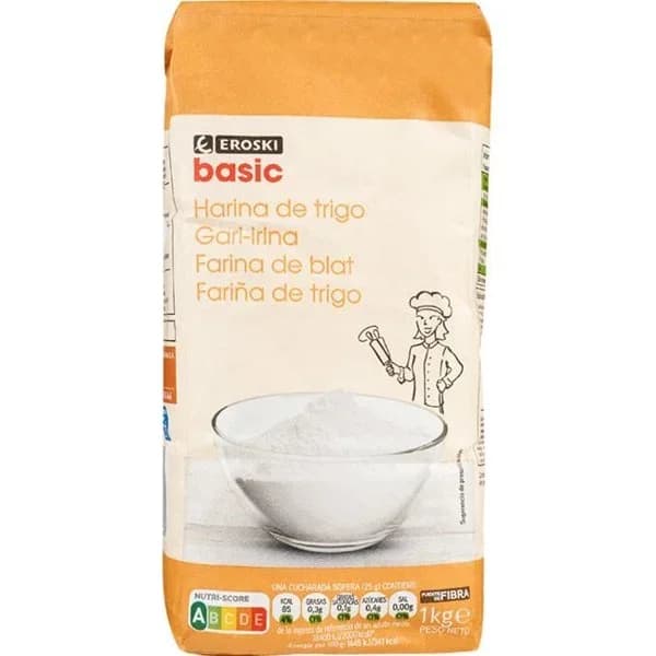 Harina de trigo EROSKI BASIC, paquete 1 kg - 1 kg - Imagen del producto en Findit