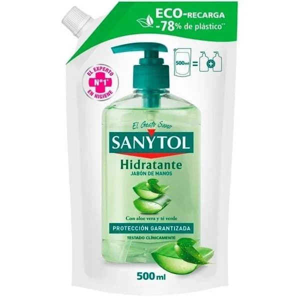 Jabón líquido de manos hidratante SANYTOL, eco-recarga 500 ml - 0.5 l - Imagen del producto en Findit