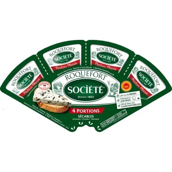Queso azul roquefort Societé Lactalis pack de 4 cuñas de 25 g - 0.1 kg - Imagen del producto en Findit
