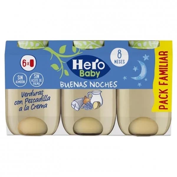 Tarrito de verduras con pescadilla a la crema desde 8 meses Hero Baby sin gluten pack de 6 unidades de 190 g. - 1.2 kg - Imagen del producto en Findit
