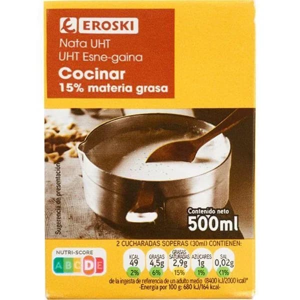 Nata para cocinar EROSKI, brik 500 ml - 0.5 l - Imagen del producto en Findit