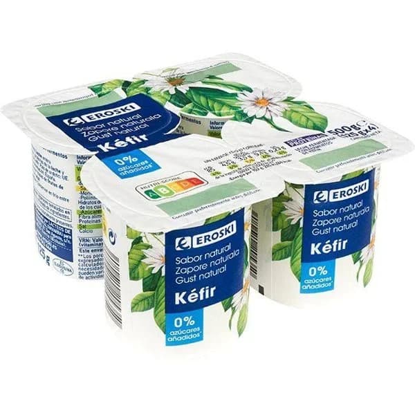 Kéfir sabor natural EROSKI, pack 4x125 g - 0.5 kg - Imagen del producto en Findit