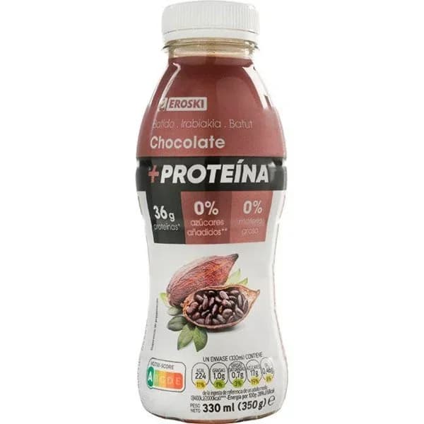 Batido protéico de chocolate EROSKI, botellín 330 ml - 1 ud - Imagen del producto en Findit