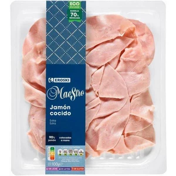 Jamón cocido extra EROSKI MAESTRO, bandeja 100 g - 0.1 kg - Imagen del producto en Findit