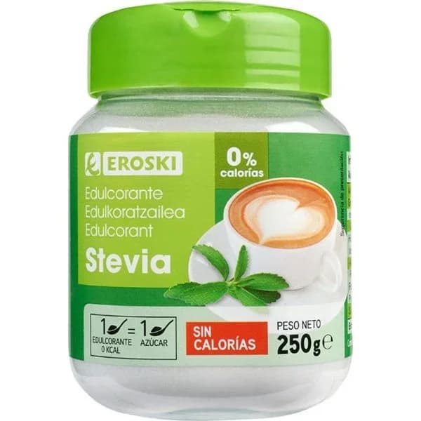 Edulcorante en polvo stevia EROSKI, bote 250 g - 0.25 kg - Imagen del producto en Findit