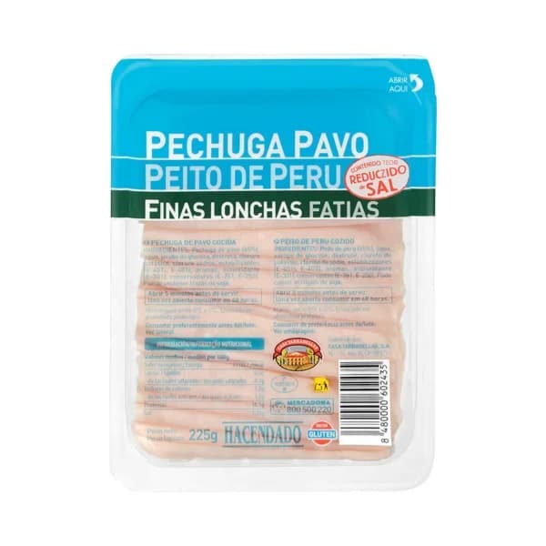 Pechuga de pavo bajo en sal Hacendado finas lonchas - 0.22 kg - Imagen del producto en Findit