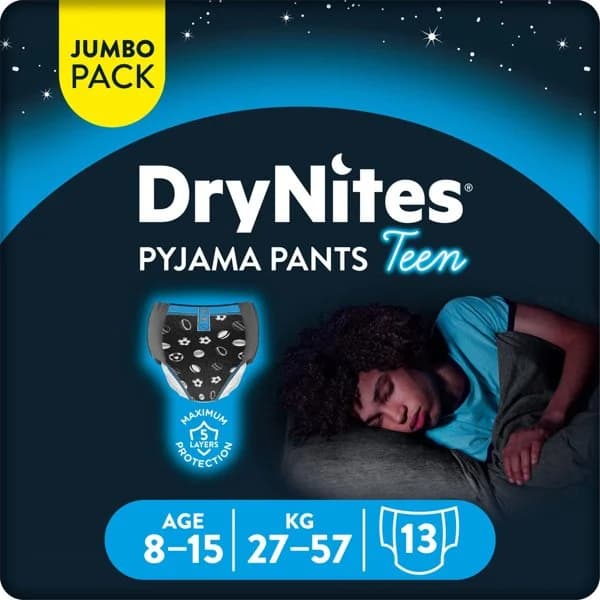 Ropa interior absorbente niño noche DryNites 8-15 años (27kg-57 kg.) 13 ud. - 1 ud - Imagen del producto en Findit