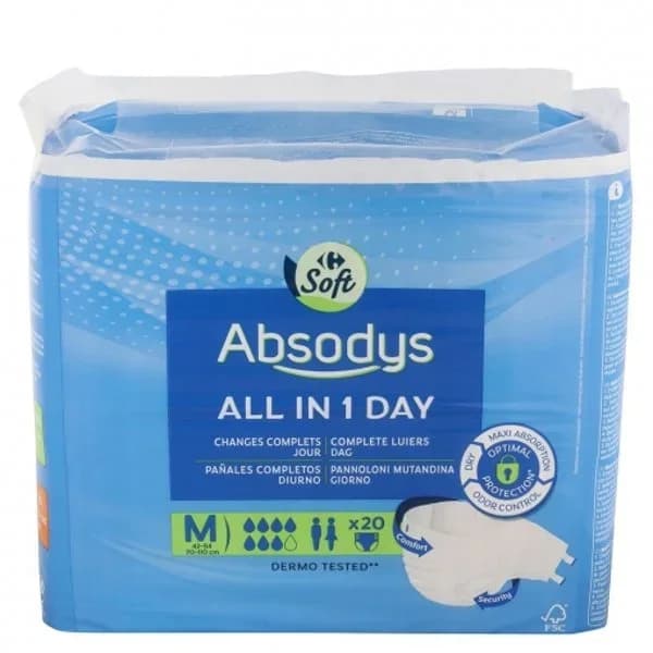 Pañal All In 1 Day talla mediana Absodys Carrefour Soft 20 ud. - 19.93 ud - Imagen del producto en Findit