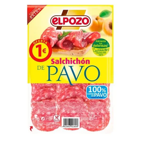 Salchichón de pavo El Pozo 80 g. - 0.07 kg - Imagen del producto en Findit