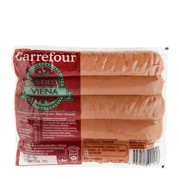 Salchichas cocidas y ahumadas estilo Viena Carrefour 200 g. - 1 ud - Imagen del producto en Findit