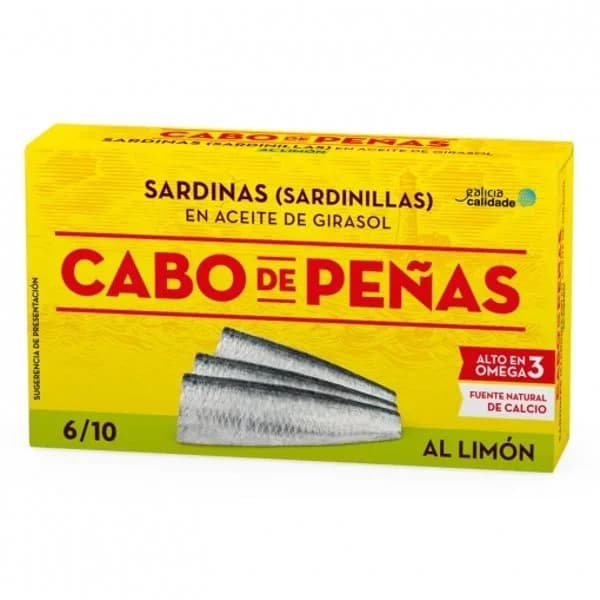 Sardinillas en aceite de girasol al limón 6/10 Cabo de Peñas 60 g. - 0.06 kg - Imagen del producto en Findit