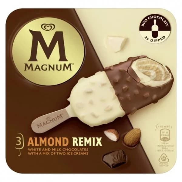 Bombón almendrado remix MAGNUM, 3 uds, caja 198 g - 2.99 ud - Imagen del producto en Findit