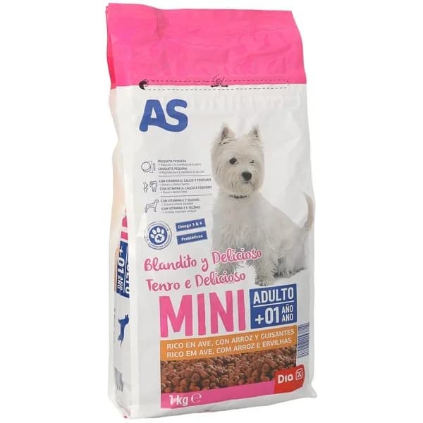 Alimento para perros mini rico en ave con arroz y guisantes As bolsa 1 kg - 1 ud - Imagen del producto en Findit