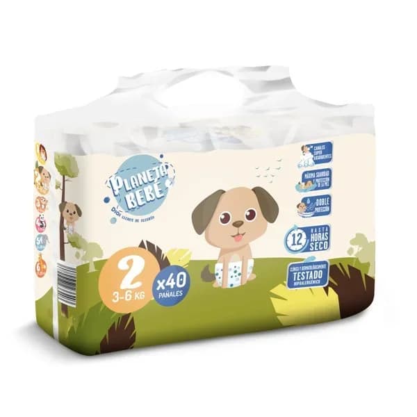 Pañales 3-6 kgs talla 2 Planeta Bebé de Dia bolsa 40 unidades - 41.07 ud - Imagen del producto en Findit