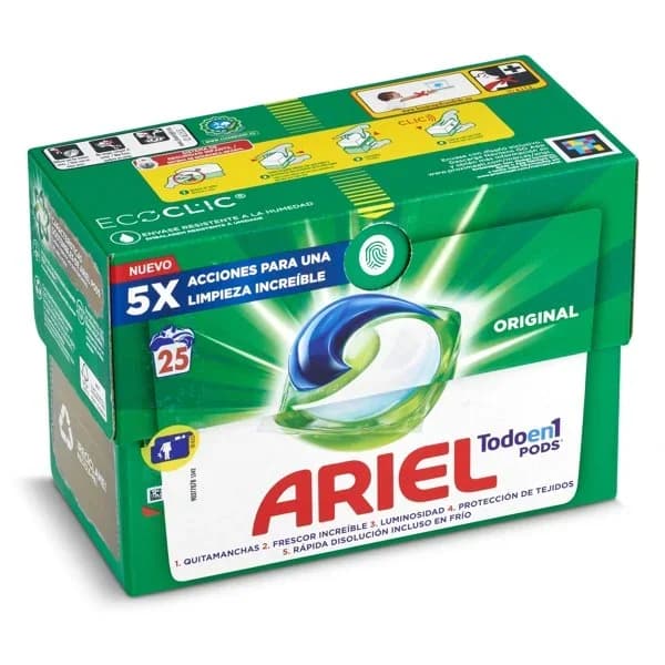 Detergente máquina all in 1 Ariel caja 25 lavados - 24.98 ud - Imagen del producto en Findit