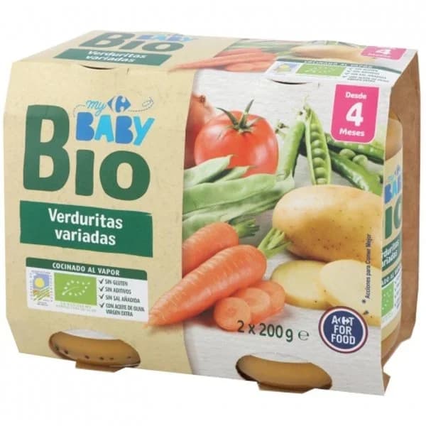 Tarrito de verduritas variadas desde 4 meses ecológico Carrefour Baby Bio pack de 2 unidades de 200 g - 0.4 kg - Imagen del producto en Findit