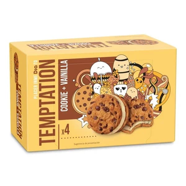 Helado sandwich cookie y vainilla 4 unidades Temptation de Dia caja 220 g - 0.22 kg - Imagen del producto en Findit