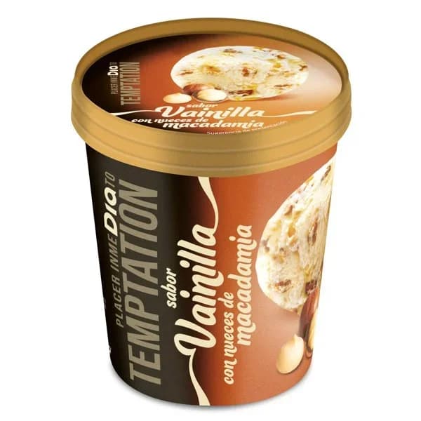 Helado de vainilla con nueces de macadamia Temptation de Dia tarrina 350 g - 0.35 kg - Imagen del producto en Findit