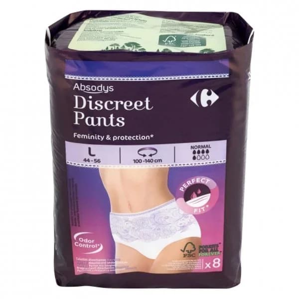 Pants para incontinencia de orina normal talla L Absodys Carrefour 8 ud. - 8.01 ud - Imagen del producto en Findit