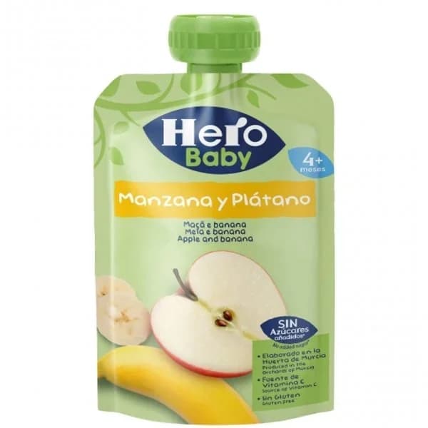 Bolsita de manzana y plátano desde 4 meses sin azúcar añadido Hero Baby sin gluten 100 g. - 0.1 kg - Imagen del producto en Findit