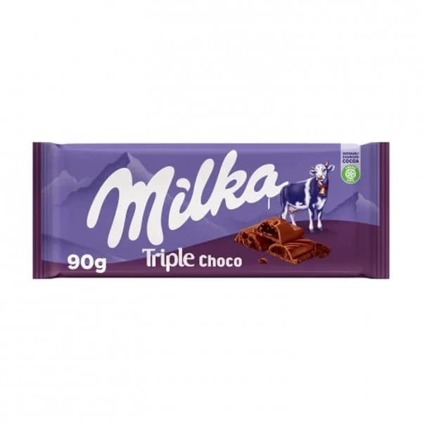Chocolate con leche relleno de triple chocolate Milka 90 g. - 1 ud - Imagen del producto en Findit