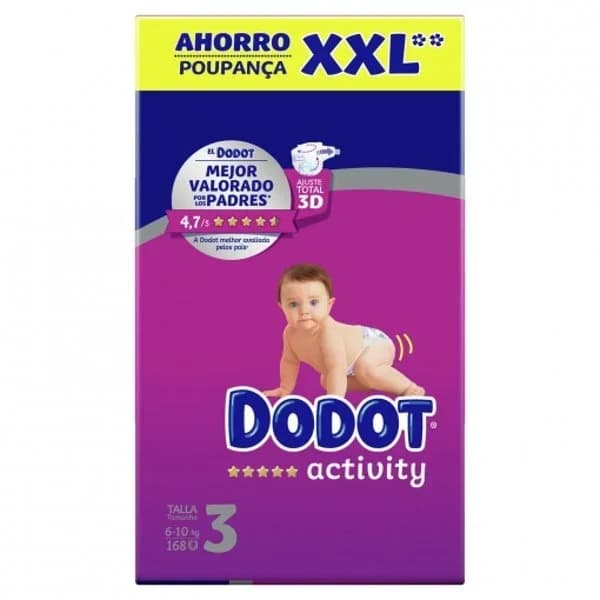 Pañales Dodot Activity T3 (6-10 kg) 168 ud. - 166.67 ud - Imagen del producto en Findit