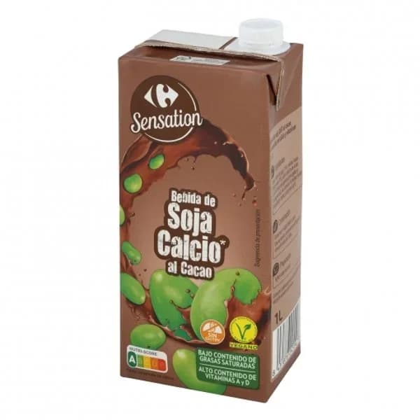 Bebida de soja sabor chocolate con calcio Sensation Carrefour sin gluten brik 1 l. - 1 l - Imagen del producto en Findit