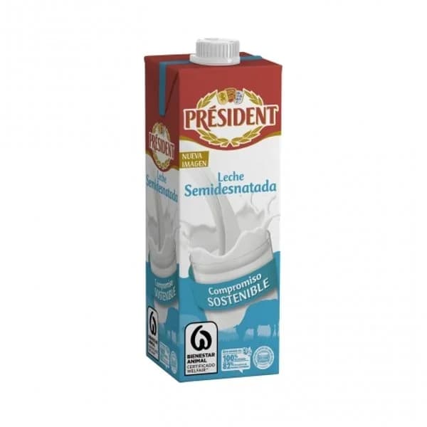 Leche semidesnatada PRESIDENT, brik 1 litro - 1 l - Imagen del producto en Findit