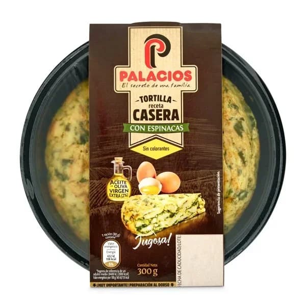Tortilla de patatas con espinacas Palacios bandeja 300 g - 0.3 kg - Imagen del producto en Findit