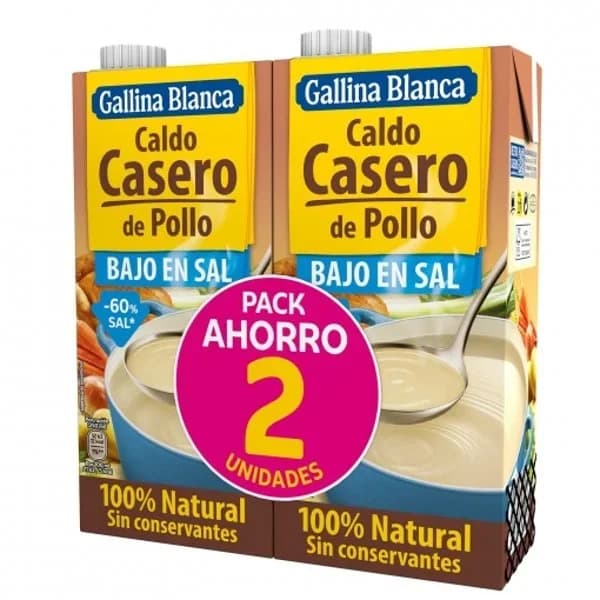Caldo de pollo bajo en sal Gallina Blanca sin gluten pack de 2 unidades de 1l. - 2 l - Imagen del producto en Findit