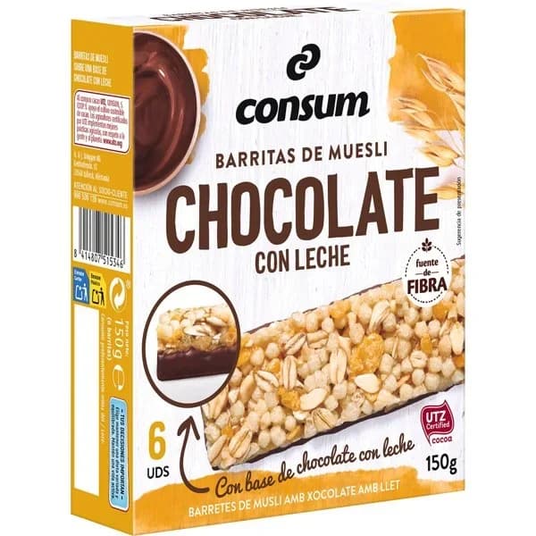 Barritas de Muesli con Chocolate 6U - 0.15 kg - Imagen del producto en Findit