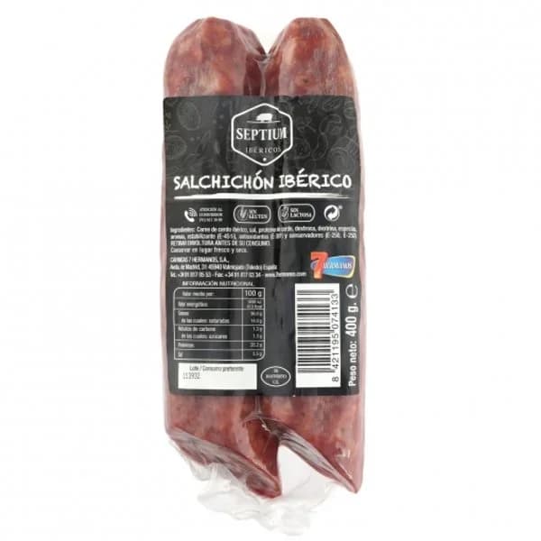 Salchichón ibérico velita 50% raza ibérica 7 Hermanos sin gluten y sin lactosa 400 g - 0.4 kg - Imagen del producto en Findit